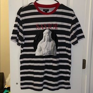 men’s stripes black and white tshirt with savior